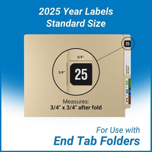 2025 Year Stickers, Compatible with Smead ETYJ, Doctor Stuff 2025 Chart Stickers, Black Color Coded, USA Made Year Labels for End Tab File Folders, 500 Labels/Roll in Dispenser Box, 3/4" x 1-1/2" in Kuwait