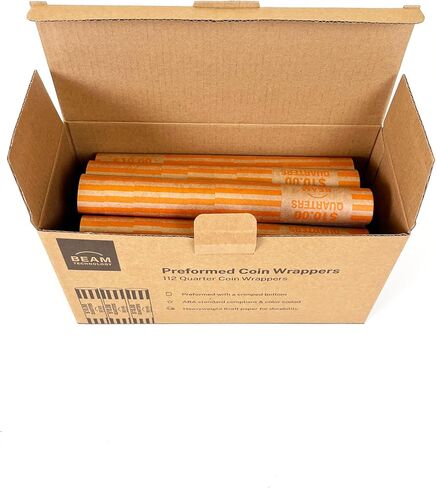 Beam Coin Wrappers Preformed, 112 Quarters, Heavyweight, Durable, Crimped Bottom, Color Coded, ABA Standard, Coin Roll Wrapper (Quarters, 112) in Kuwait
