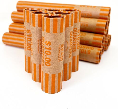 Beam Coin Wrappers Preformed, 112 Quarters, Heavyweight, Durable, Crimped Bottom, Color Coded, ABA Standard, Coin Roll Wrapper (Quarters, 112) in Kuwait