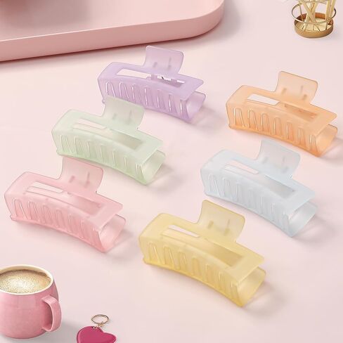 3.5 Inch Medium Hair Accessories - 6 Pack Square and Rectangle Banana Jaw Clips for Women and Girls - Ice Cream in Kuwait