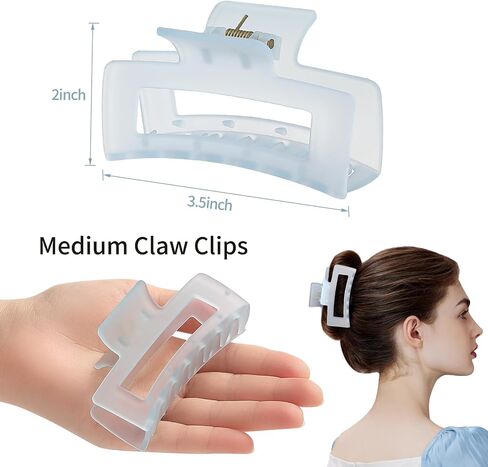3.5 Inch Medium Hair Accessories - 6 Pack Square and Rectangle Banana Jaw Clips for Women and Girls - Ice Cream in Kuwait