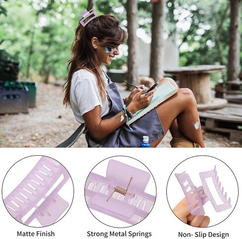 3.5 Inch Medium Hair Accessories - 6 Pack Square and Rectangle Banana Jaw Clips for Women and Girls - Ice Cream in Kuwait