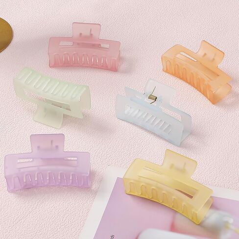 3.5 Inch Medium Hair Accessories - 6 Pack Square and Rectangle Banana Jaw Clips for Women and Girls - Ice Cream in Kuwait