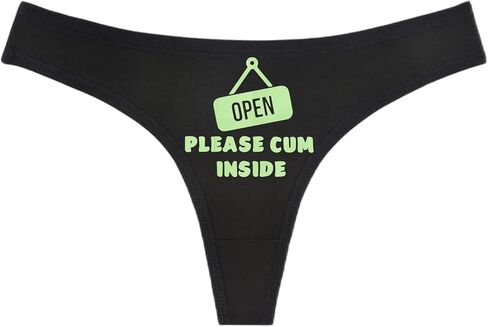 OPEN PLEASE CUM INSIDE - Black Thong - Choose Your Glitter Text Color - Humorous Panties Humorous Thong Naughty Sexy Kinky Underwear (M, Pink Glitter) in Saudi Arabia