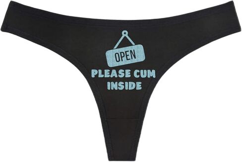 OPEN PLEASE CUM INSIDE - Black Thong - Choose Your Glitter Text Color - Humorous Panties Humorous Thong Naughty Sexy Kinky Underwear (M, Pink Glitter) in Saudi Arabia