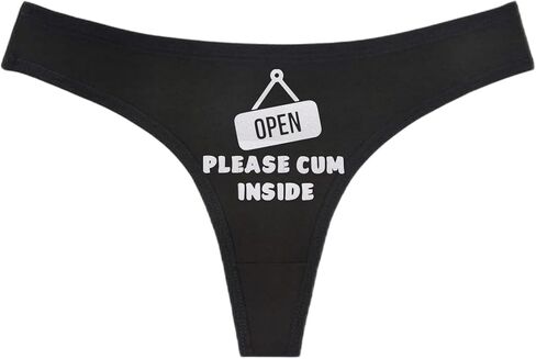 OPEN PLEASE CUM INSIDE - Black Thong - Choose Your Glitter Text Color - Humorous Panties Humorous Thong Naughty Sexy Kinky Underwear (M, Pink Glitter) in Saudi Arabia