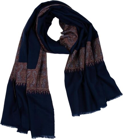 Navy Blue Sozni Pashmina - شال كشميري ناعم وخفيف الوزن | غلاف الكشمير الطبيعي للمناسبات الخاصة 40 × 80 "(مصنوعة يدويا) in Kuwait