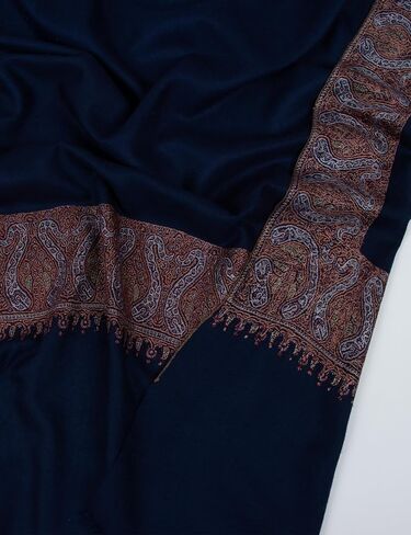 Navy Blue Sozni Pashmina - شال كشميري ناعم وخفيف الوزن | غلاف الكشمير الطبيعي للمناسبات الخاصة 40 × 80 "(مصنوعة يدويا) in Kuwait