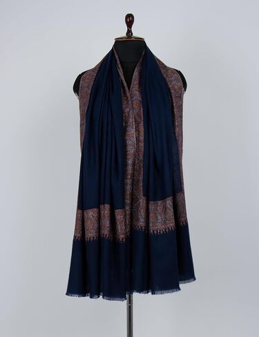 Navy Blue Sozni Pashmina - شال كشميري ناعم وخفيف الوزن | غلاف الكشمير الطبيعي للمناسبات الخاصة 40 × 80 "(مصنوعة يدويا) in Kuwait