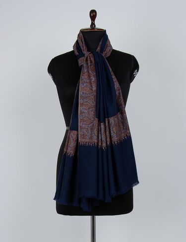 Navy Blue Sozni Pashmina - شال كشميري ناعم وخفيف الوزن | غلاف الكشمير الطبيعي للمناسبات الخاصة 40 × 80 "(مصنوعة يدويا) in Kuwait