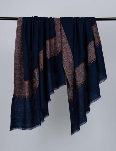 Navy Blue Sozni Pashmina - شال كشميري ناعم وخفيف الوزن | غلاف الكشمير الطبيعي للمناسبات الخاصة 40 × 80 "(مصنوعة يدويا) in Kuwait