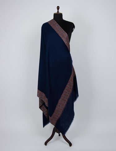 Navy Blue Sozni Pashmina - شال كشميري ناعم وخفيف الوزن | غلاف الكشمير الطبيعي للمناسبات الخاصة 40 × 80 "(مصنوعة يدويا) in Kuwait