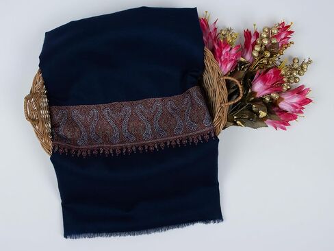 Navy Blue Sozni Pashmina - شال كشميري ناعم وخفيف الوزن | غلاف الكشمير الطبيعي للمناسبات الخاصة 40 × 80 "(مصنوعة يدويا) in Kuwait
