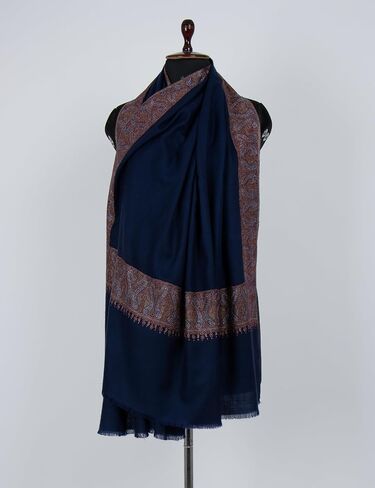 Navy Blue Sozni Pashmina - شال كشميري ناعم وخفيف الوزن | غلاف الكشمير الطبيعي للمناسبات الخاصة 40 × 80 "(مصنوعة يدويا) in Kuwait