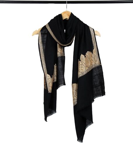 Black Tilla Embroidered Pashmina Shawl – Handwoven Kashmiri Luxury Wrap | Super Soft, Elegant Scarf, Perfect Gift for Her, 28x80" (Handmade) in Saudi Arabia