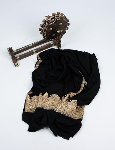 Black Tilla Embroidered Pashmina Shawl – Handwoven Kashmiri Luxury Wrap | Super Soft, Elegant Scarf, Perfect Gift for Her, 28x80" (Handmade) in Saudi Arabia