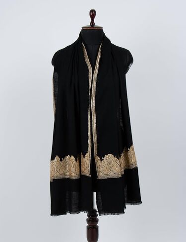 Black Tilla Embroidered Pashmina Shawl – Handwoven Kashmiri Luxury Wrap | Super Soft, Elegant Scarf, Perfect Gift for Her, 28x80" (Handmade) in Saudi Arabia