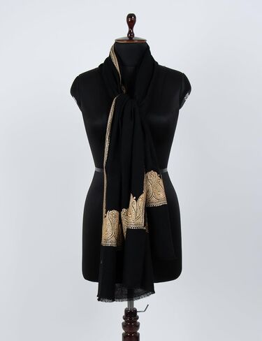 Black Tilla Embroidered Pashmina Shawl – Handwoven Kashmiri Luxury Wrap | Super Soft, Elegant Scarf, Perfect Gift for Her, 28x80" (Handmade) in Saudi Arabia