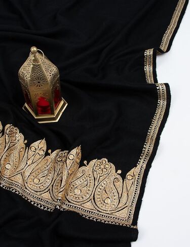 Black Tilla Embroidered Pashmina Shawl – Handwoven Kashmiri Luxury Wrap | Super Soft, Elegant Scarf, Perfect Gift for Her, 28x80" (Handmade) in Saudi Arabia