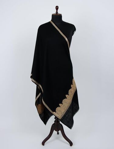 Black Tilla Embroidered Pashmina Shawl – Handwoven Kashmiri Luxury Wrap | Super Soft, Elegant Scarf, Perfect Gift for Her, 28x80" (Handmade) in Saudi Arabia