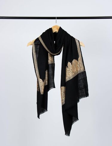 Black Tilla Embroidered Pashmina Shawl – Handwoven Kashmiri Luxury Wrap | Super Soft, Elegant Scarf, Perfect Gift for Her, 28x80" (Handmade) in Saudi Arabia