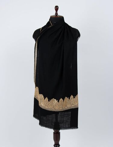 Black Tilla Embroidered Pashmina Shawl – Handwoven Kashmiri Luxury Wrap | Super Soft, Elegant Scarf, Perfect Gift for Her, 28x80" (Handmade) in Saudi Arabia