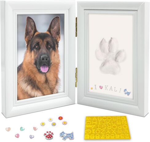 MYPAWLETS Dog or Cat Paw Print Kit with Trinkets,Pet paw Print Impression kit with 2 Clay,Wooden Dog Picture Frame,Personalized Gift Keepsake for Pet Lovers-Black in Saudi Arabia