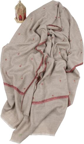Desert Sand Beige Pashmina Shawl – Hand-Embroidered Kashmiri Sozni Wrap – Bohemian Cashmere Stole – Hashidar Needlework Gift for Her, Wife & Free Spirit – Artisan Festival & Wedding Shawl, 28 x 80 inches in Saudi Arabia