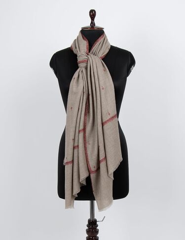 Desert Sand Beige Pashmina Shawl – Hand-Embroidered Kashmiri Sozni Wrap – Bohemian Cashmere Stole – Hashidar Needlework Gift for Her, Wife & Free Spirit – Artisan Festival & Wedding Shawl, 28 x 80 inches in Saudi Arabia