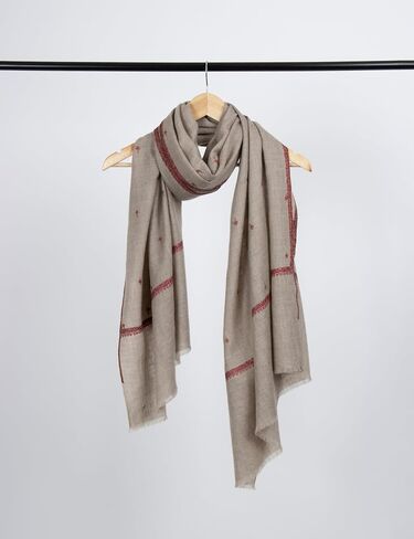 Desert Sand Beige Pashmina Shawl – Hand-Embroidered Kashmiri Sozni Wrap – Bohemian Cashmere Stole – Hashidar Needlework Gift for Her, Wife & Free Spirit – Artisan Festival & Wedding Shawl, 28 x 80 inches in Saudi Arabia