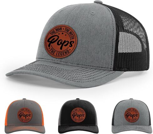 Pops, Pops The Man Myth Legend Hat, 112 Style Trucker Leather Patch Hat for Men & Women, 6 Panel Baseball Cap with Snapback Enclosure in Saudi Arabia