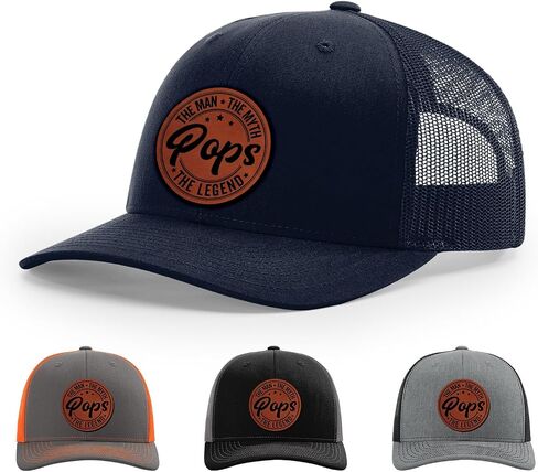 Pops, Pops The Man Myth Legend Hat, 112 Style Trucker Leather Patch Hat for Men & Women, 6 Panel Baseball Cap with Snapback Enclosure in Saudi Arabia