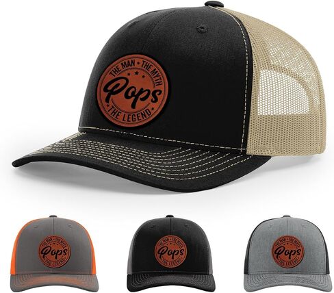 Pops, Pops The Man Myth Legend Hat, 112 Style Trucker Leather Patch Hat for Men & Women, 6 Panel Baseball Cap with Snapback Enclosure in Saudi Arabia