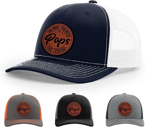 Pops, Pops The Man Myth Legend Hat, 112 Style Trucker Leather Patch Hat for Men & Women, 6 Panel Baseball Cap with Snapback Enclosure in Saudi Arabia