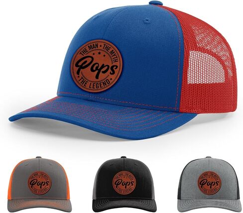 Pops, Pops The Man Myth Legend Hat, 112 Style Trucker Leather Patch Hat for Men & Women, 6 Panel Baseball Cap with Snapback Enclosure in Saudi Arabia