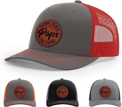 Pops, Pops The Man Myth Legend Hat, 112 Style Trucker Leather Patch Hat for Men & Women, 6 Panel Baseball Cap with Snapback Enclosure in Saudi Arabia