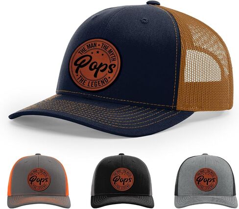 Pops, Pops The Man Myth Legend Hat, 112 Style Trucker Leather Patch Hat for Men & Women, 6 Panel Baseball Cap with Snapback Enclosure in Saudi Arabia