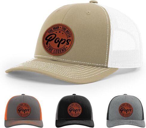Pops, Pops The Man Myth Legend Hat, 112 Style Trucker Leather Patch Hat for Men & Women, 6 Panel Baseball Cap with Snapback Enclosure in Saudi Arabia
