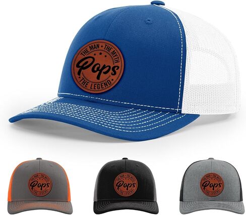 Pops, Pops The Man Myth Legend Hat, 112 Style Trucker Leather Patch Hat for Men & Women, 6 Panel Baseball Cap with Snapback Enclosure in Saudi Arabia