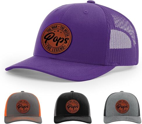 Pops, Pops The Man Myth Legend Hat, 112 Style Trucker Leather Patch Hat for Men & Women, 6 Panel Baseball Cap with Snapback Enclosure in Saudi Arabia