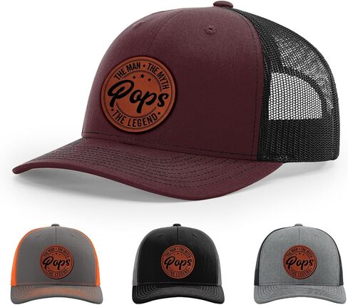 Pops, Pops The Man Myth Legend Hat, 112 Style Trucker Leather Patch Hat for Men & Women, 6 Panel Baseball Cap with Snapback Enclosure in Saudi Arabia