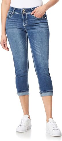 WallFlower Women's Luscious Curvy 23.5" Crop Mid-Rise Bling Insta Stretch Juniors (Standard and Plus) in Kuwait