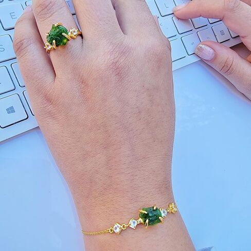 Raw Crystal Chain Bracelet Birthstone Gift for Her on Valentine Birthday Christmas Anniversary Mothers day Uniquelan Jewelry (carnelian, yellow-gold) in Kuwait