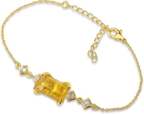 Raw Crystal Chain Bracelet Birthstone Gift for Her on Valentine Birthday Christmas Anniversary Mothers day Uniquelan Jewelry (carnelian, yellow-gold) in Kuwait