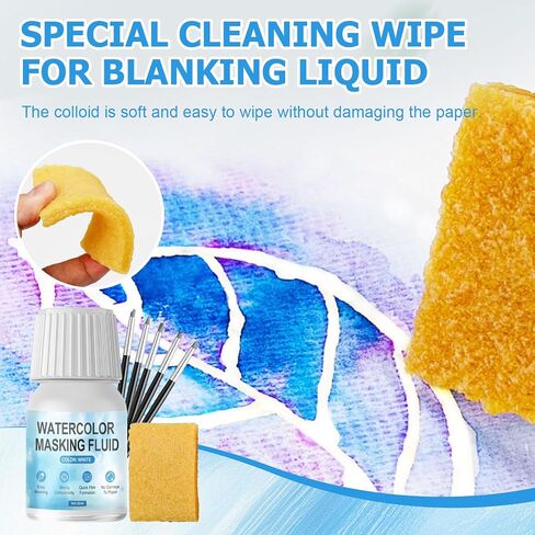 WANJAO Masking Fluid for Watercolor Painting, Liquid Masking Tape with Silicone Pens Cleaning Brush for Painting Fast Drying Easy Peel Use to Art Watercolor Supplies Retouching Covering, 30ml White in Saudi Arabia