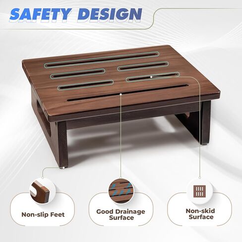 Wooden Step Stool, 5.3" One Step Stool for Adults with Built-in Handle, Supports up to 550lbs, Durable & Non-Slip Bedside Stool for Bedroom, Kitchen, Bathroom or High Beds in Kuwait