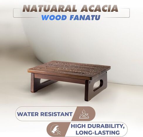 Wooden Step Stool, 5.3" One Step Stool for Adults with Built-in Handle, Supports up to 550lbs, Durable & Non-Slip Bedside Stool for Bedroom, Kitchen, Bathroom or High Beds in Kuwait