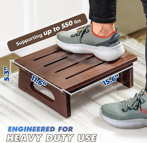 Wooden Step Stool, 5.3" One Step Stool for Adults with Built-in Handle, Supports up to 550lbs, Durable & Non-Slip Bedside Stool for Bedroom, Kitchen, Bathroom or High Beds in Kuwait