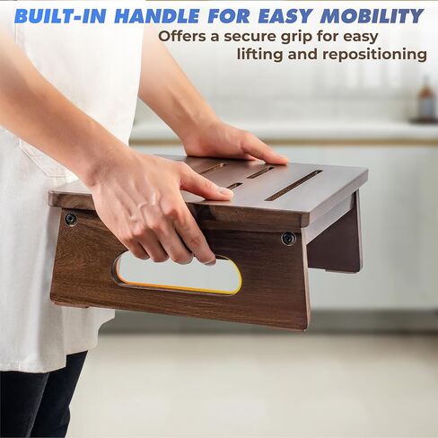 Wooden Step Stool, 5.3" One Step Stool for Adults with Built-in Handle, Supports up to 550lbs, Durable & Non-Slip Bedside Stool for Bedroom, Kitchen, Bathroom or High Beds in Kuwait