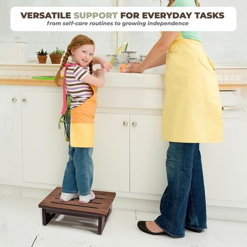Wooden Step Stool, 5.3" One Step Stool for Adults with Built-in Handle, Supports up to 550lbs, Durable & Non-Slip Bedside Stool for Bedroom, Kitchen, Bathroom or High Beds in Kuwait
